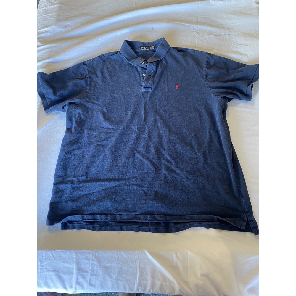 Polo Ralph Lauren Mens Big & Tall Navy Blue Cotton Polo Shirt 4XLT Red Pony